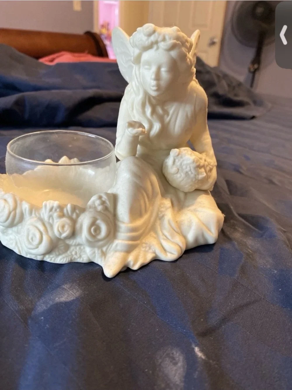 PartyLite White Ceramic Fairy Tealight Holder with Rose Motif